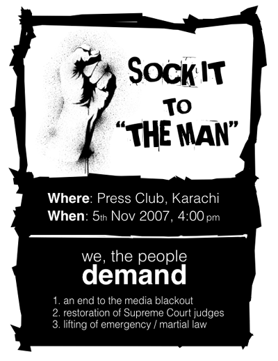 Sock it to the Man- Karachi protest against emergency rule